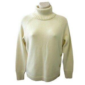 THE LIMITED Sweater Womens Sz M Ivory Wool Blend Turtleneck Large Side Buttons